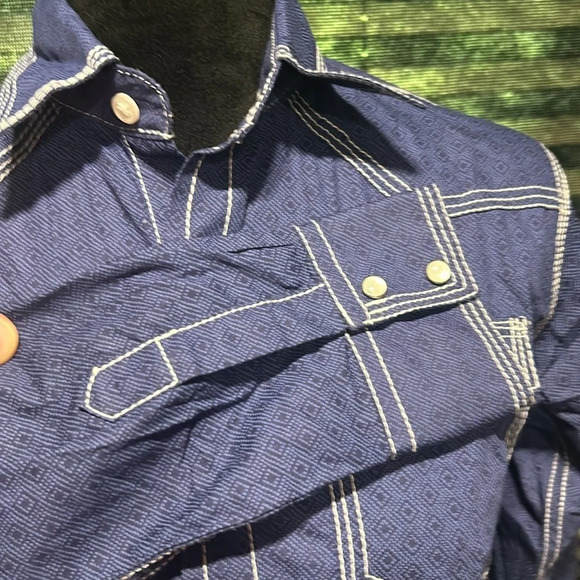 Cowboy Legend Boys Blue w White Stitching Long Sleeve Pearl Snap Shirt Large - Picture 7 of 8